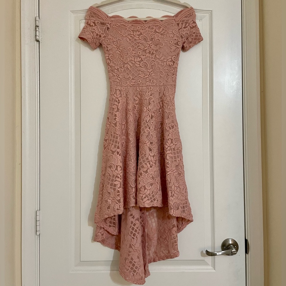 Macy’s off the shoulder pink dress
